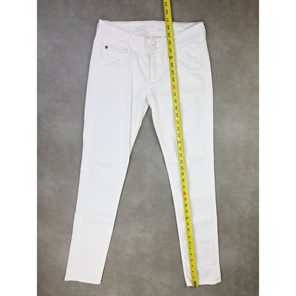Hudson Size 27X32 Women White Collin Skinny 12" Leg Opening Denim Logo Jeans USA - Picture 11 of 14